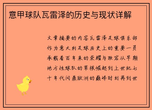 意甲球队瓦雷泽的历史与现状详解